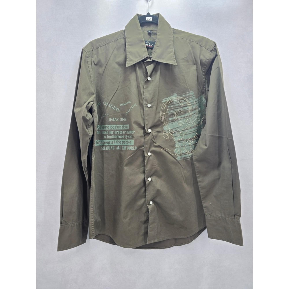 Cats Eye Green Vintage 90s Pearl Snap Floral Embroidered Mens Dress Shirt 16